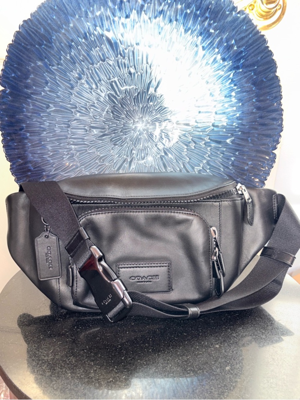 Coach New Men’s Track Black Leather Belt Bag/Crossbody